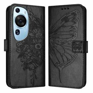 For Huawei P60 Art Embossed Butterfly Leather Phone Case(Black)