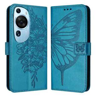 For Huawei P60 Art Embossed Butterfly Leather Phone Case(Blue)