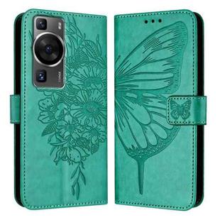 For Huawei P60 / P60 Pro Embossed Butterfly Leather Phone Case(Green)