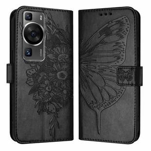 For Huawei P60 / P60 Pro Embossed Butterfly Leather Phone Case(Black)