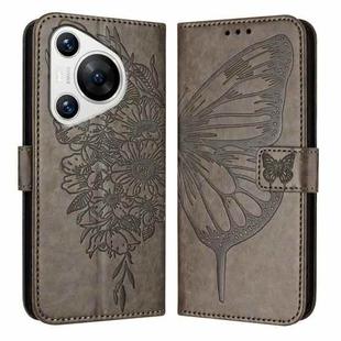 For Huawei Pura 70 Embossed Butterfly Leather Phone Case(Grey)