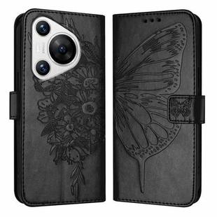For Huawei Pura 70 Embossed Butterfly Leather Phone Case(Black)