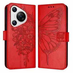 For Huawei Pura 70 Embossed Butterfly Leather Phone Case(Red)