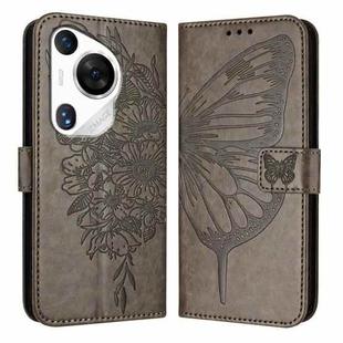 For Huawei Pura 70 Pro Embossed Butterfly Leather Phone Case(Grey)