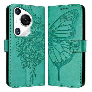 For Huawei Pura 70 Pro Embossed Butterfly Leather Phone Case(Green)