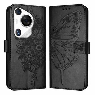 For Huawei Pura 70 Pro Embossed Butterfly Leather Phone Case(Black)