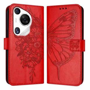 For Huawei Pura 70 Pro Embossed Butterfly Leather Phone Case(Red)