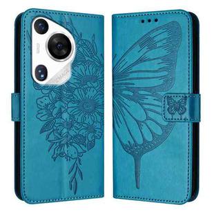 For Huawei Pura 70 Pro Embossed Butterfly Leather Phone Case(Blue)