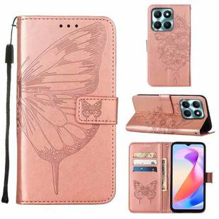 For Honor X6a Embossed Butterfly Leather Phone Case(Rose Gold)