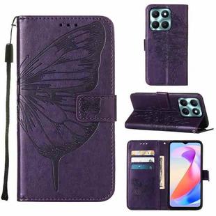 For Honor X6a Embossed Butterfly Leather Phone Case(Dark Purple)