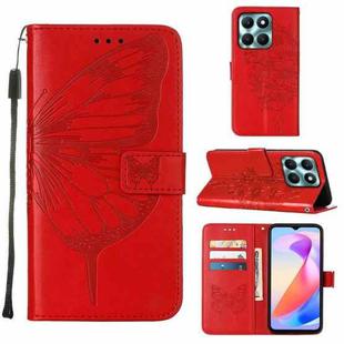 For Honor X6a Embossed Butterfly Leather Phone Case(Red)