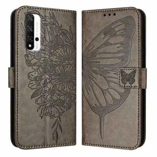 For Honor 20 / 20 Pro / 20S Embossed Butterfly Leather Phone Case(Grey)