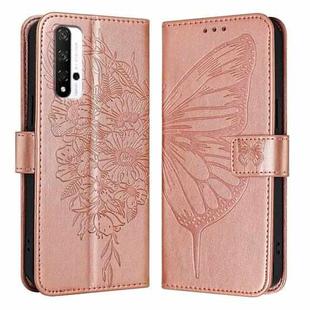 For Honor 20 / 20 Pro / 20S Embossed Butterfly Leather Phone Case(Rose Gold)