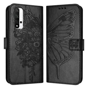 For Honor 20 / 20 Pro / 20S Embossed Butterfly Leather Phone Case(Black)