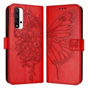 For Honor 20 / 20 Pro / 20S Embossed Butterfly Leather Phone Case(Red)