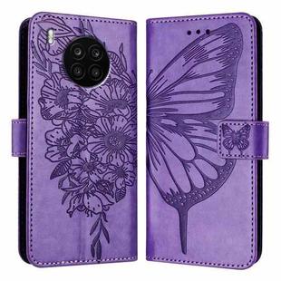 For Honor 50 Lite / Huawei Nova 8i Embossed Butterfly Leather Phone Case(Purple)