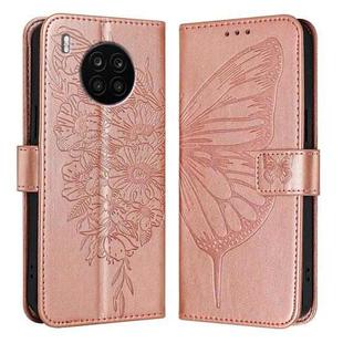 For Honor 50 Lite / Huawei Nova 8i Embossed Butterfly Leather Phone Case(Rose Gold)