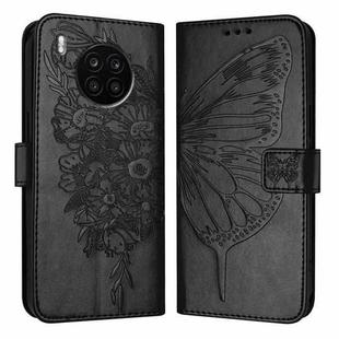 For Honor 50 Lite / Huawei Nova 8i Embossed Butterfly Leather Phone Case(Black)