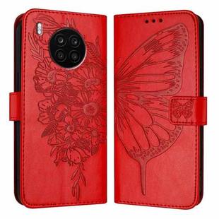 For Honor 50 Lite / Huawei Nova 8i Embossed Butterfly Leather Phone Case(Red)