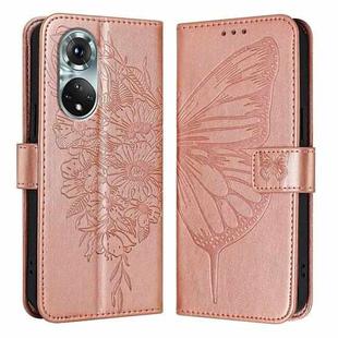 For Honor 50 Pro / Huawei Nova 9 Pro Embossed Butterfly Leather Phone Case(Rose Gold)