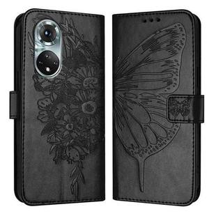 For Honor 50 Pro / Huawei Nova 9 Pro Embossed Butterfly Leather Phone Case(Black)