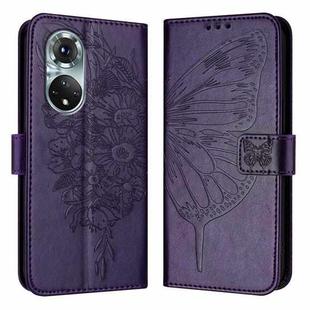 For Honor 50 Pro / Huawei Nova 9 Pro Embossed Butterfly Leather Phone Case(Dark Purple)