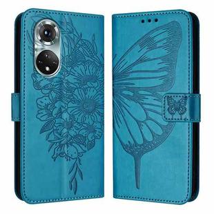 For Honor 50 Pro / Huawei Nova 9 Pro Embossed Butterfly Leather Phone Case(Blue)