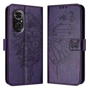 For Honor 50 SE / Huawei Nova 9 SE Embossed Butterfly Leather Phone Case(Dark Purple)