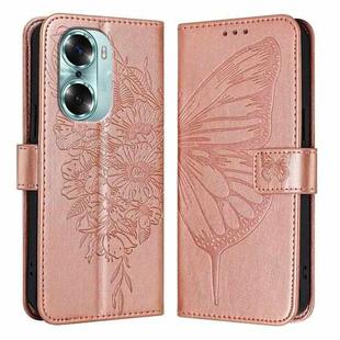 For Honor 60 Embossed Butterfly Leather Phone Case(Rose Gold)