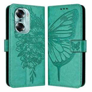 For Honor 60 Embossed Butterfly Leather Phone Case(Green)