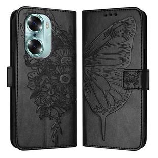 For Honor 60 Embossed Butterfly Leather Phone Case(Black)