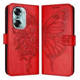 For Honor 60 Embossed Butterfly Leather Phone Case(Red)