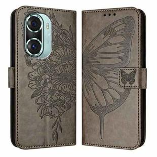 For Honor 60 Pro Embossed Butterfly Leather Phone Case(Grey)