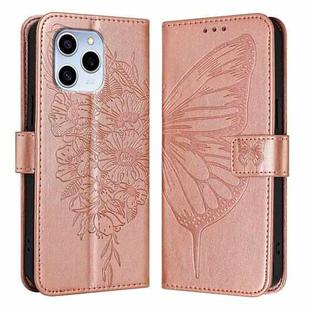 For Honor 60 SE Embossed Butterfly Leather Phone Case(Rose Gold)