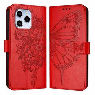 For Honor 60 SE Embossed Butterfly Leather Phone Case(Red)