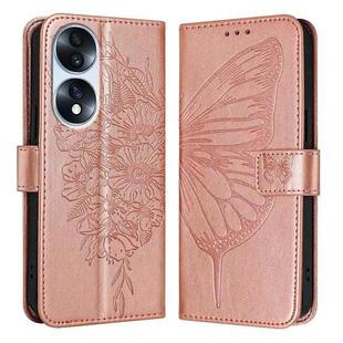 For Honor 70 Embossed Butterfly Leather Phone Case(Rose Gold)