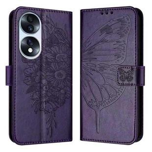 For Honor 70 Embossed Butterfly Leather Phone Case(Dark Purple)