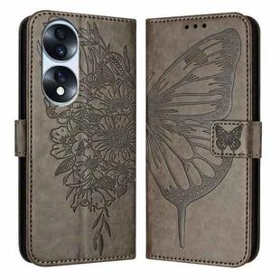 For Honor 70 Pro Embossed Butterfly Leather Phone Case(Grey)