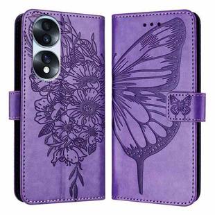 For Honor 70 Pro Embossed Butterfly Leather Phone Case(Purple)