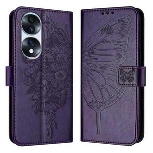 For Honor 70 Pro Embossed Butterfly Leather Phone Case(Dark Purple)