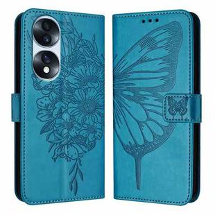 For Honor 70 Pro Embossed Butterfly Leather Phone Case(Blue)