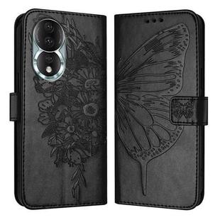 For Honor 80 Embossed Butterfly Leather Phone Case(Black)
