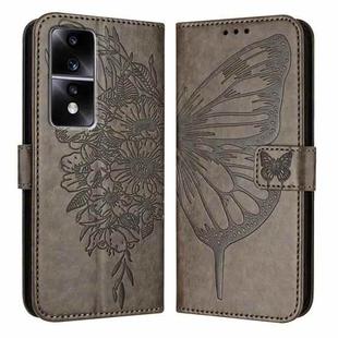 For Honor 80 GT Embossed Butterfly Leather Phone Case(Grey)