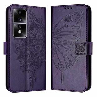 For Honor 80 GT Embossed Butterfly Leather Phone Case(Dark Purple)