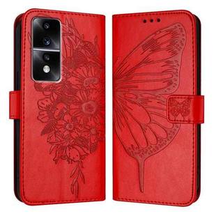 For Honor 80 GT Embossed Butterfly Leather Phone Case(Red)