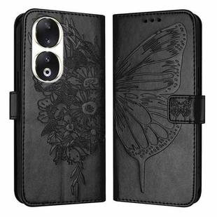 For Honor 90 Embossed Butterfly Leather Phone Case(Black)