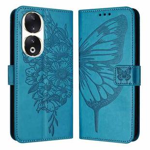 For Honor 90 Embossed Butterfly Leather Phone Case(Blue)