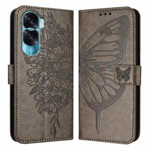 For Honor 90 Lite / X50i Embossed Butterfly Leather Phone Case(Grey)