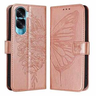 For Honor 90 Lite / X50i Embossed Butterfly Leather Phone Case(Rose Gold)