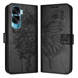 For Honor 90 Lite / X50i Embossed Butterfly Leather Phone Case(Black)